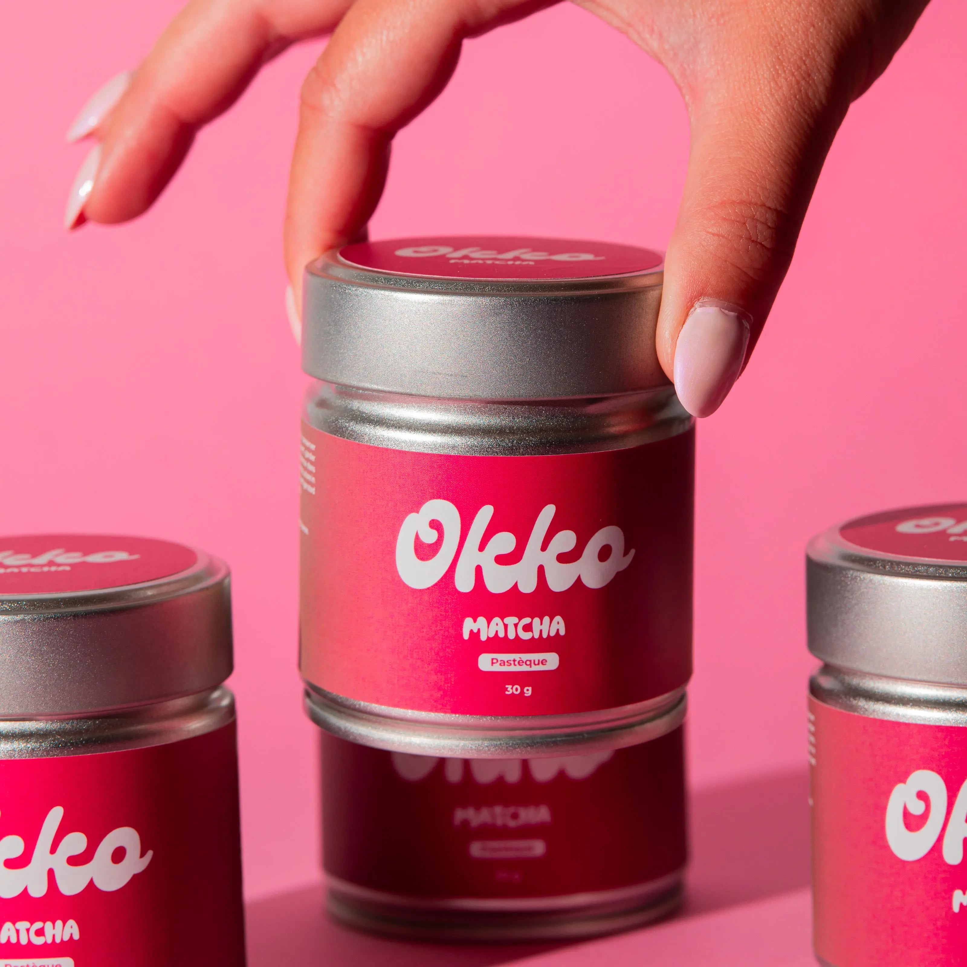 Matcha Pastèque Okko – thé matcha en poudre parfumé à la pastèque, boisson énergisante naturelle et rafraîchissante